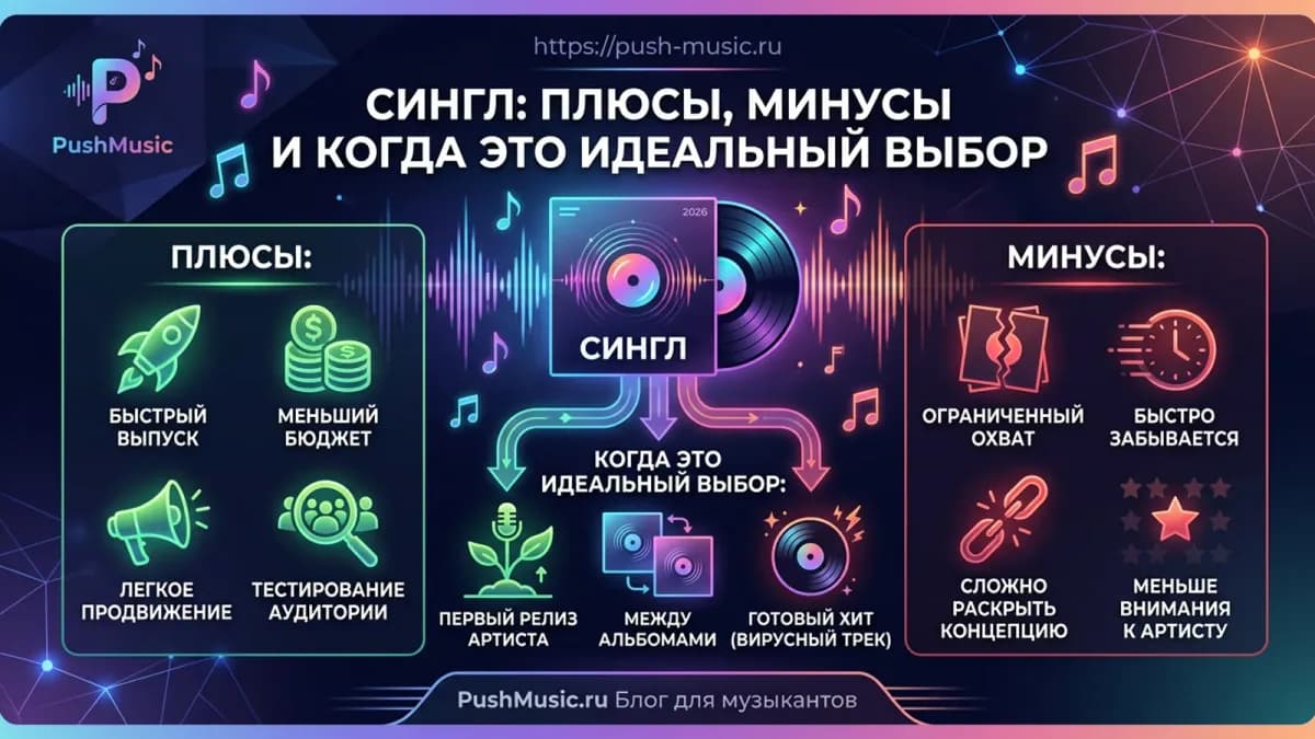 Сингл: плюсы, минусы и когда это идеальный выбор — быстрый выпуск и лёгкое продвижение против ограниченного охвата