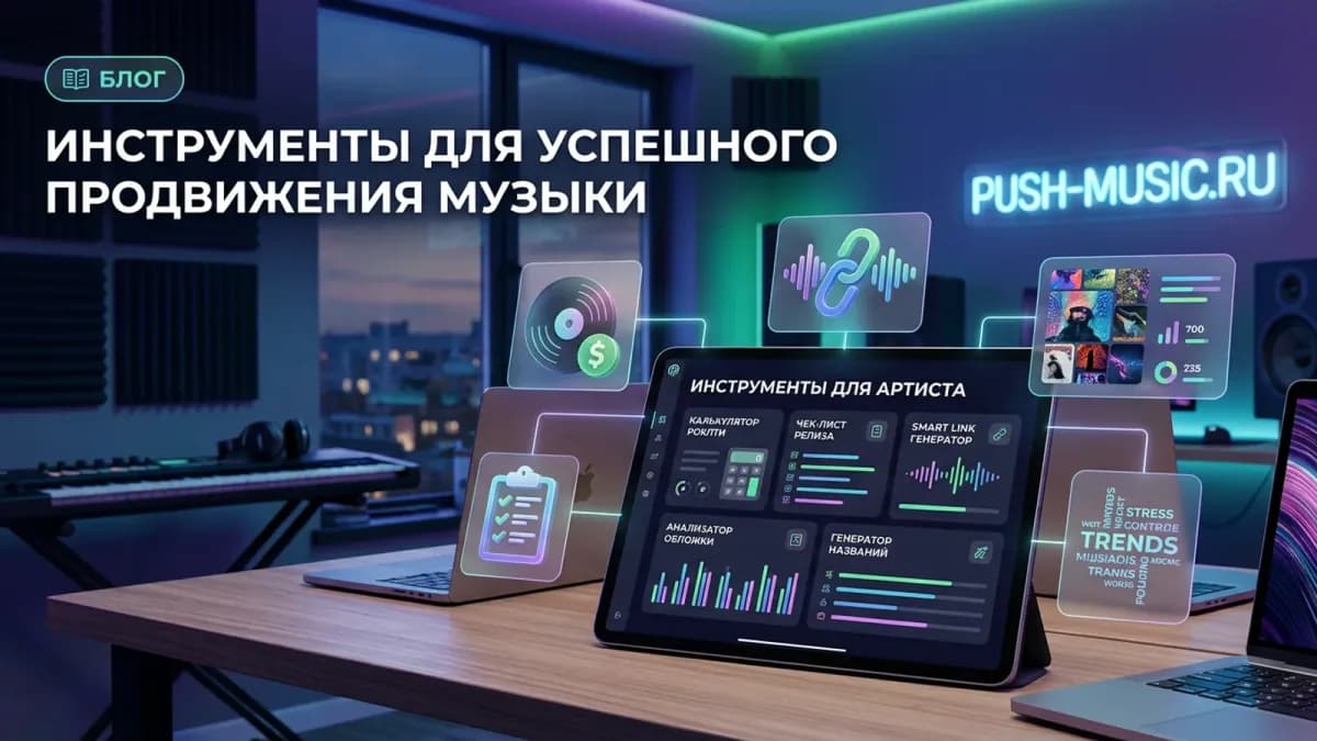 Инструменты для продвижения музыки: калькулятор роялти, чек-лист релиза, смарт-линки, анализатор обложки и трекинг трендов