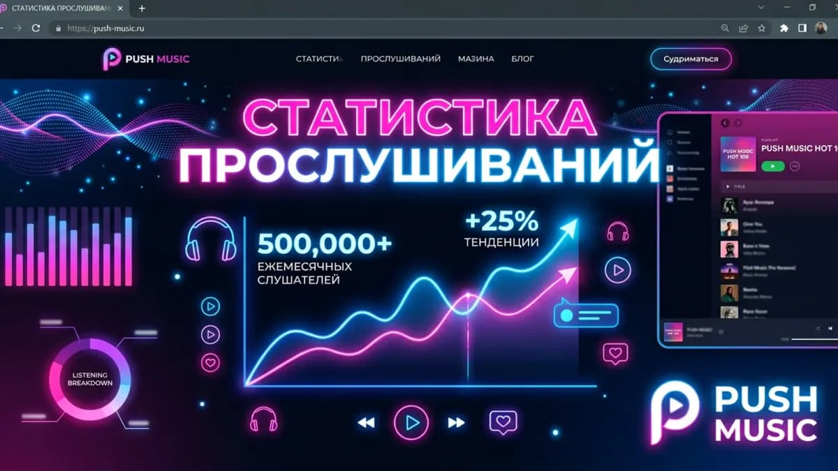 Статистика прослушиваний в кабинете артиста Яндекс Музыки: число ежемесячных слушателей и динамика роста аудитории