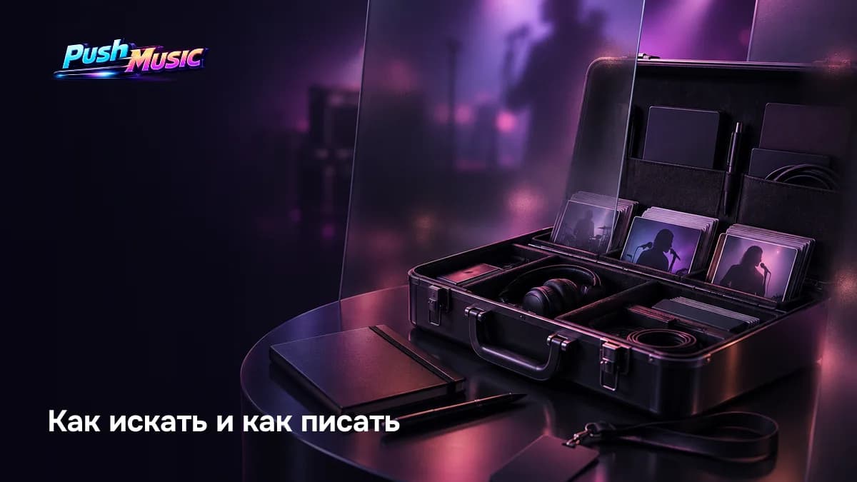 Агента ищут по результату — среди тех, кто ведёт артистов того же жанра и уровня, а в письмо кладут живое видео, продажи билетов, топ городов по слушателям, подтверждённые даты и техрайдер