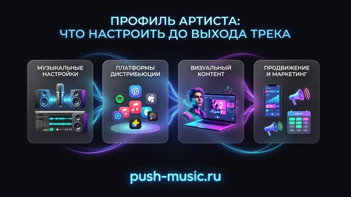 Профиль артиста до выхода трека: музыкальные настройки, платформы дистрибуции, визуальный контент и продвижение