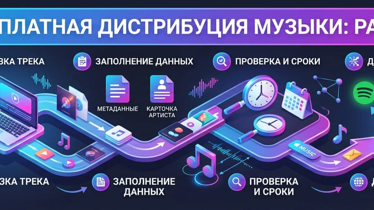 Этапы дистрибуции трека: загрузка, заполнение метаданных и карточки артиста, проверка и сроки доставки на площадки