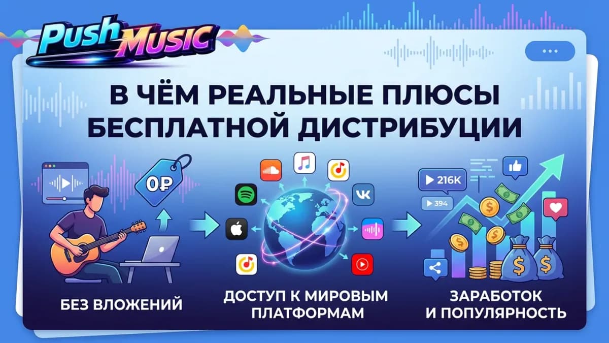Реальные плюсы бесплатной дистрибуции: выход на мировые платформы без вложений, заработок и рост популярности