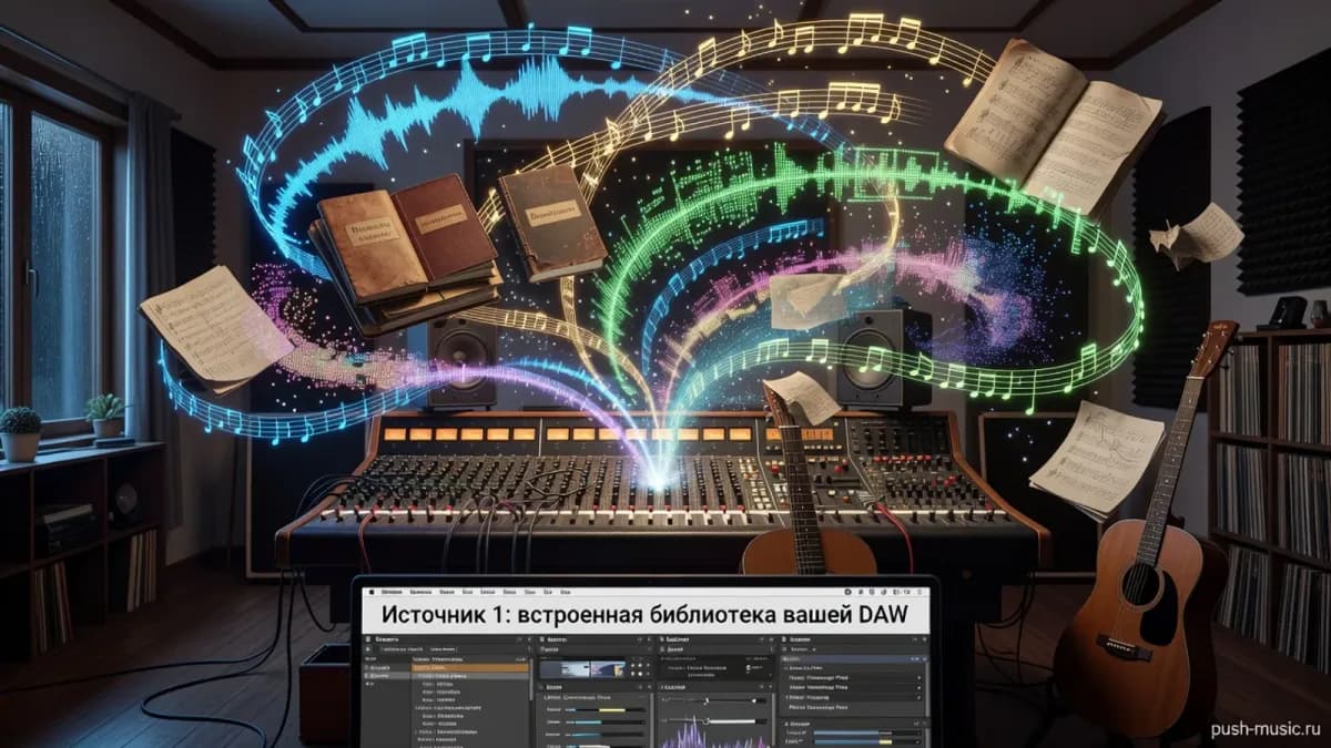 Источник 1: встроенная библиотека вашей DAW — сэмплы и лупы, уже оплаченные вместе с программой