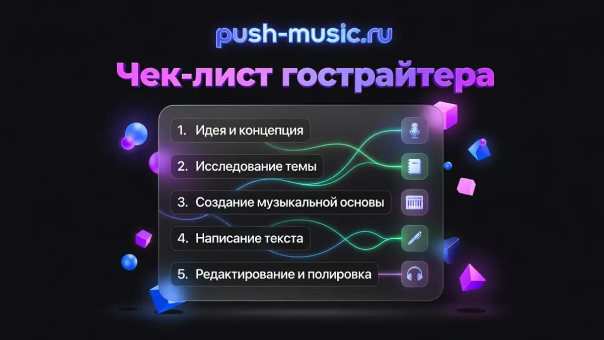 Чек-лист гострайтера: идея и концепция, исследование темы, музыкальная основа, текст и финальная полировка