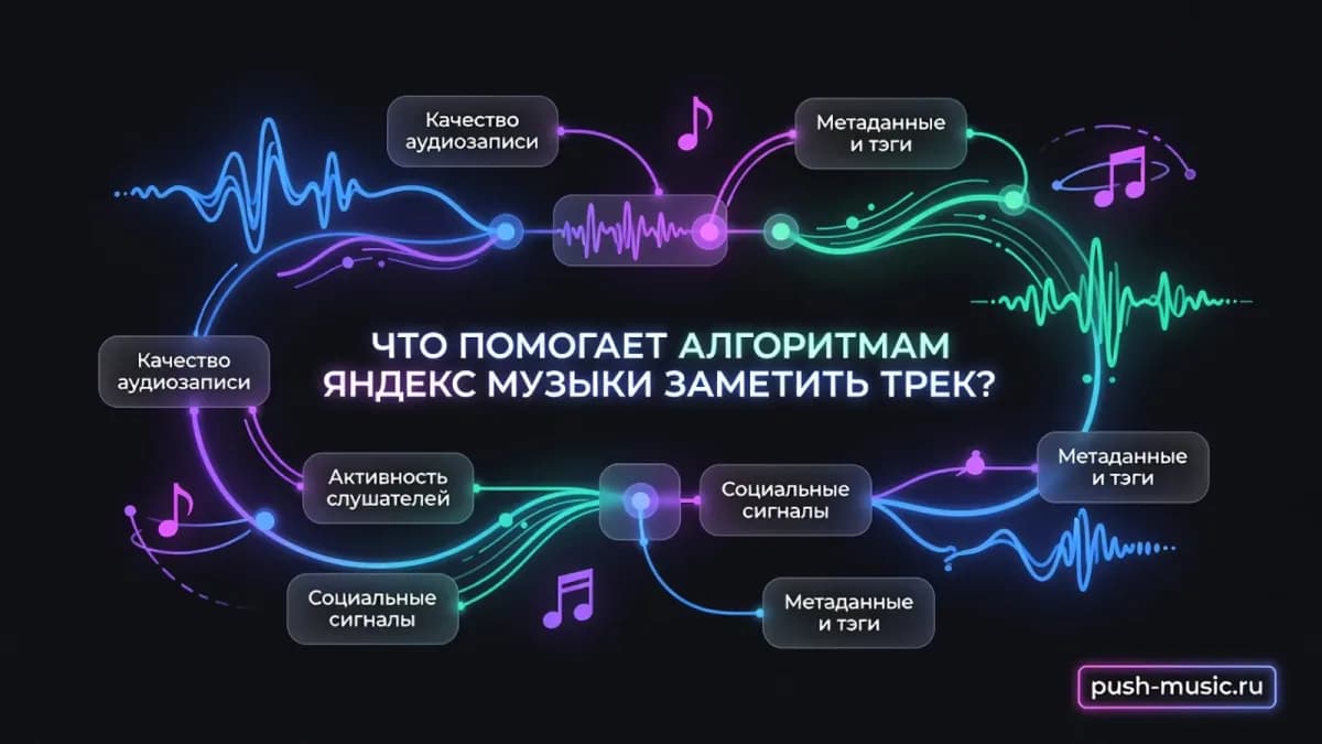 Что помогает алгоритмам Яндекс Музыки заметить трек: качество аудиозаписи, метаданные и тэги, активность слушателей, социальные сигналы