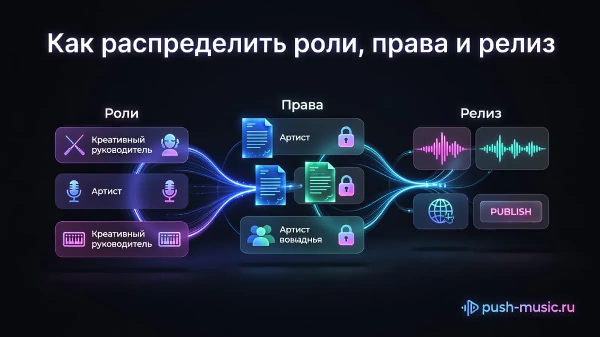 Как распределить роли, права и релиз в коллаборации: креативный руководитель, артисты, договорённости о правах и публикация