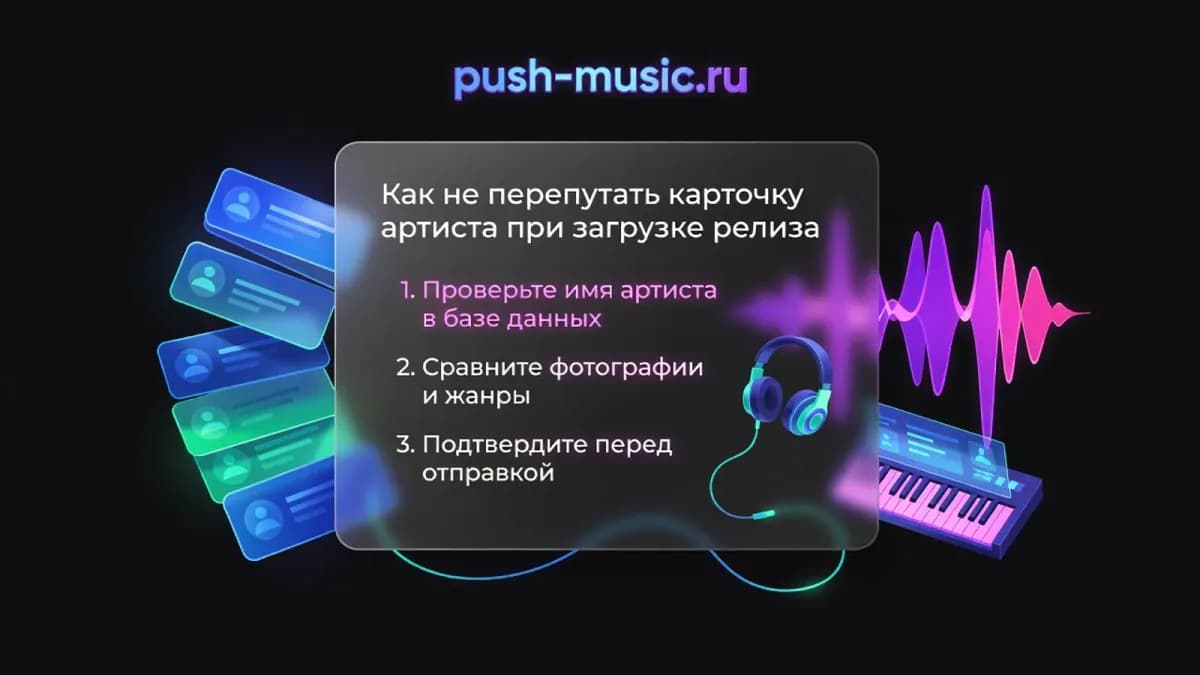 Как не перепутать карточку артиста при загрузке релиза: проверить имя в базе, сравнить фото и жанры, подтвердить перед отправкой