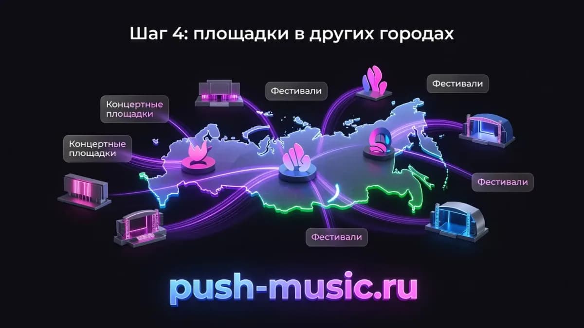 Шаг 4: площадки в других городах — концертные залы и фестивали на карте тура