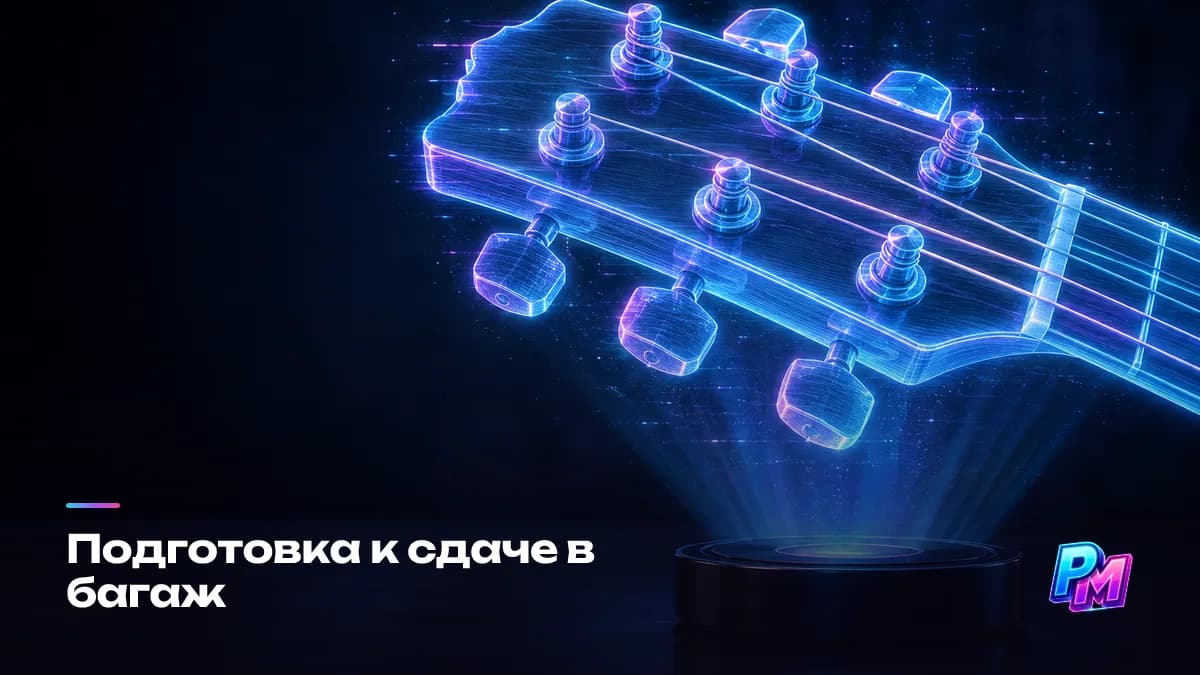 Подготовка к сдаче в багаж: ослабить струны на пару тонов, проложить пустоты кофра мягким, защитить голову грифа и снять съёмные детали