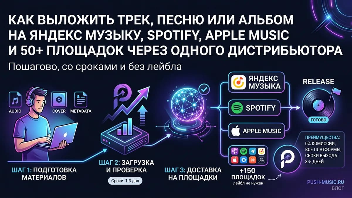 Как выложить трек, песню или альбом на Яндекс Музыку, Spotify, Apple Music и 50+ площадок через одного дистрибьютора за три шага