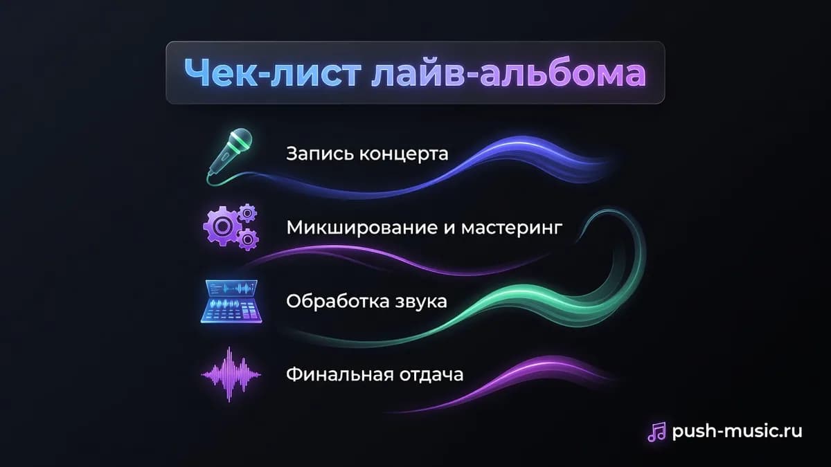 Чек-лист лайв-альбома: запись концерта, обработка звука, микширование и мастеринг, финальная отдача