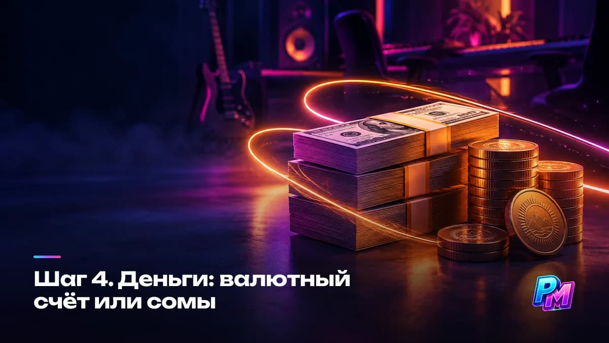 Деньги из Кыргызстана: роялти считаются в долларах и приходят на валютный счёт или в сомах после конвертации, налог платится по месту резидентства