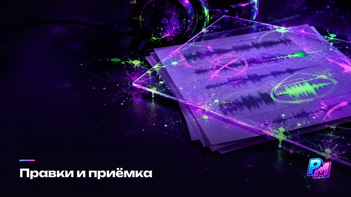 Правки и приёмка бита: два круга — норма, концептуальные изменения делают на стадии наброска, а при приёмке проверяют, остаётся ли в середине место для голоса
