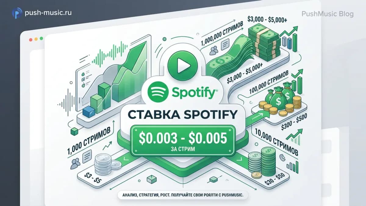 Факторы ставки Spotify за стрим: тип подписки слушателя (Premium или бесплатный аккаунт), страна и доля артиста в стриминг-пуле